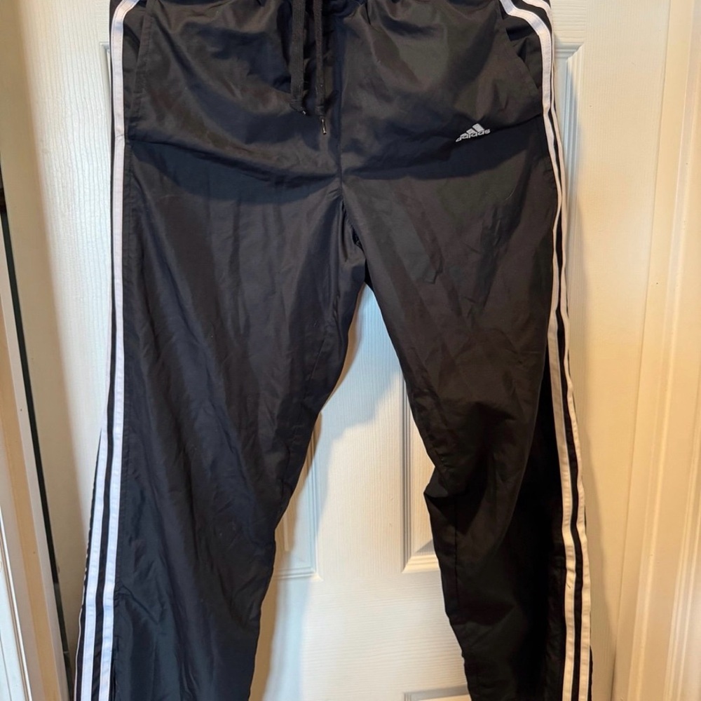 Adidas Black Wind Pants with White Stripes
